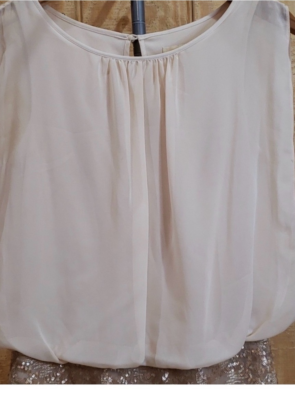 Aidan by Aidan Mattox Cream Blouse with Gold Sequin Mini Skirt - Picture 3 of 10